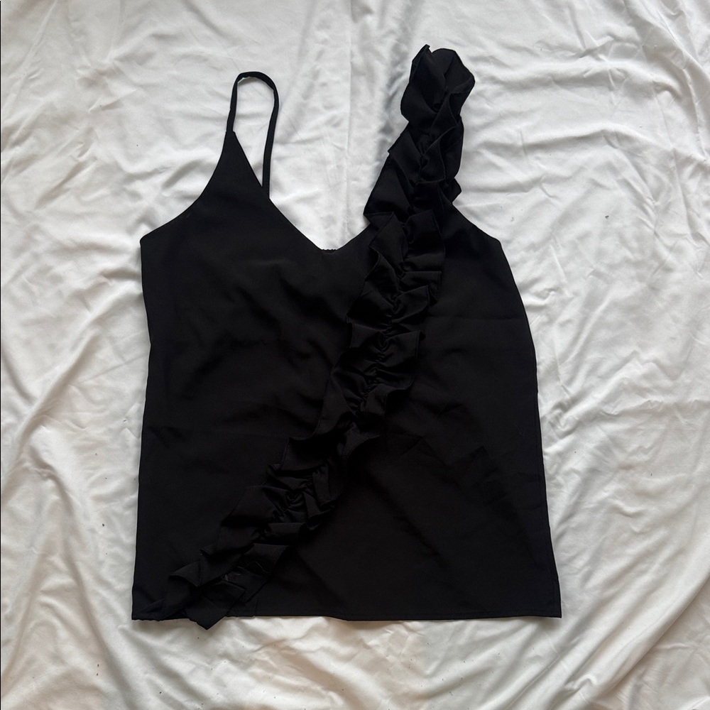 Elegant Black Ruffle Strap Top